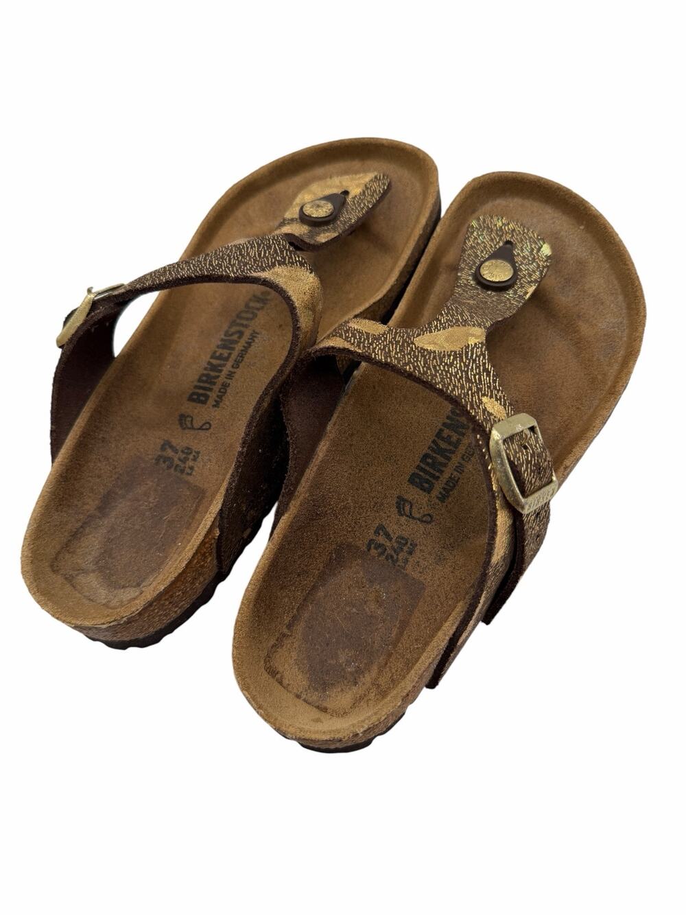 Birkenstock Gizeh Metallic Gold Splatter Leather Thong Sandals Brown EU 37 US 6